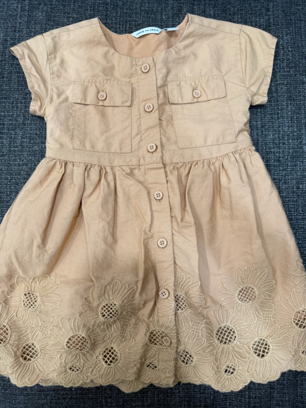 Janie and Jack Tan Floral Eyelet Button-Front Dress